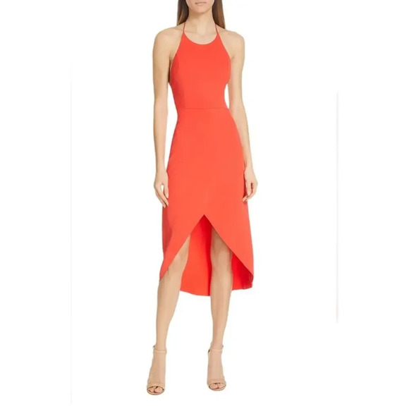 Alice and Olivia Kristy Wrap-Effect Crepe Halterneck Dress In Red Size 0 - Picture 2 of 10